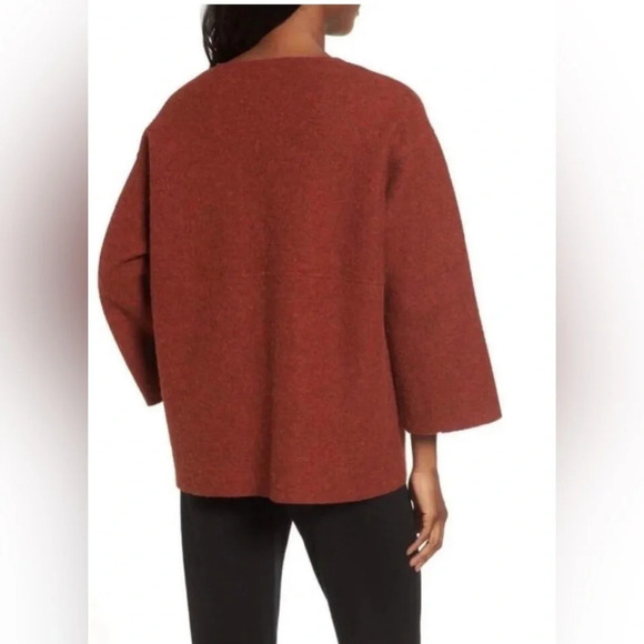 Eileen Fisher Womens Alpaca Wool Mélange Jacket 3/4 Sleeve Cayenne Orange Size L - Picture 2 of 13